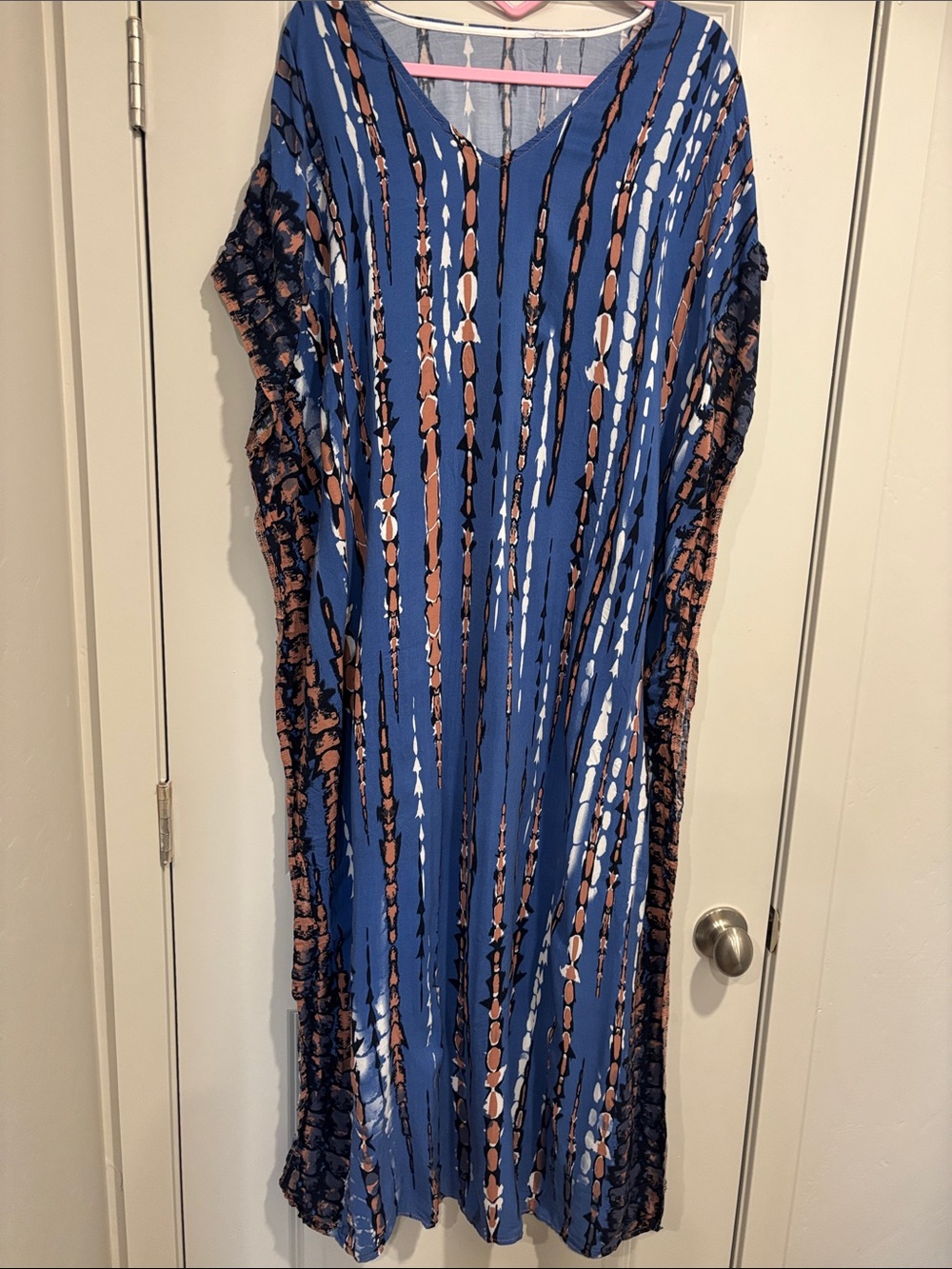 Amazon Blue Maxi Dress with Brown and White Stripes
